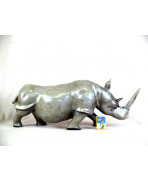 Très grand rhinocéros en ébène gris